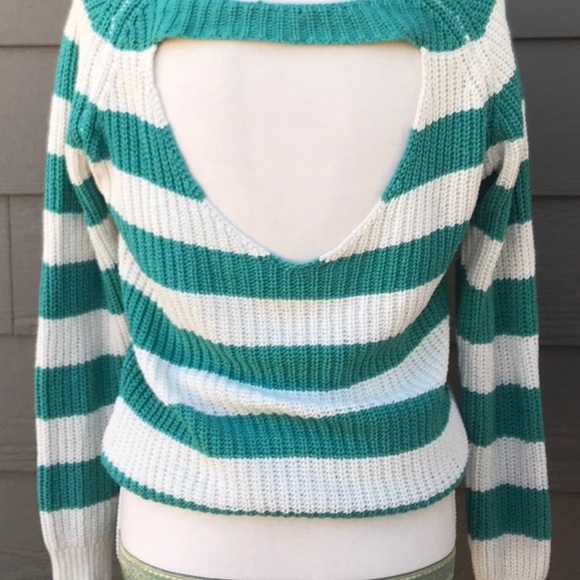 Cotton Striped Open Back Sweater - Picture 3 of 7